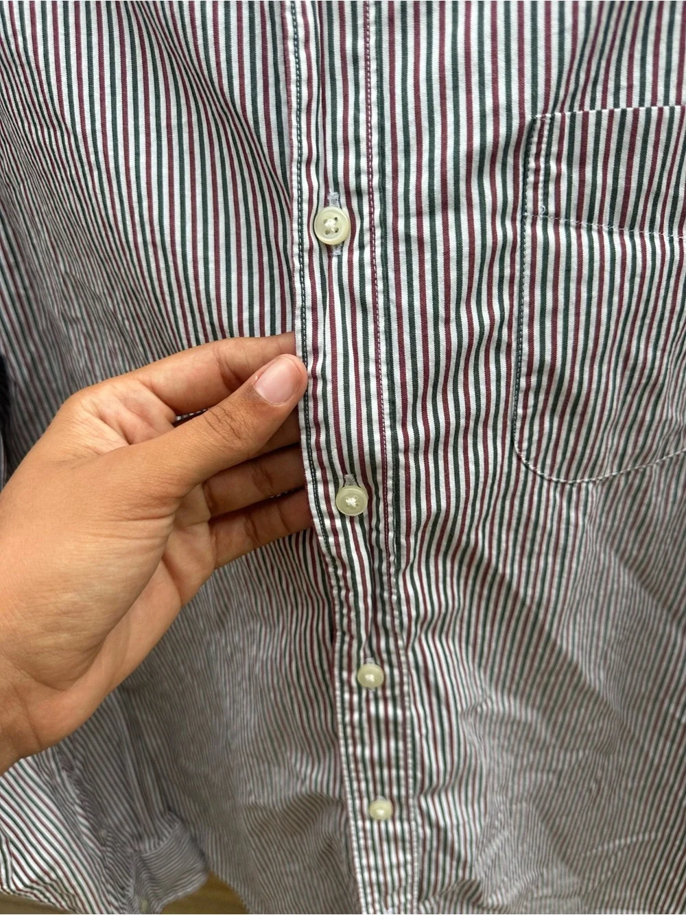 J. Crew Men’s Burgundy and White Striped Button-Down Shirt